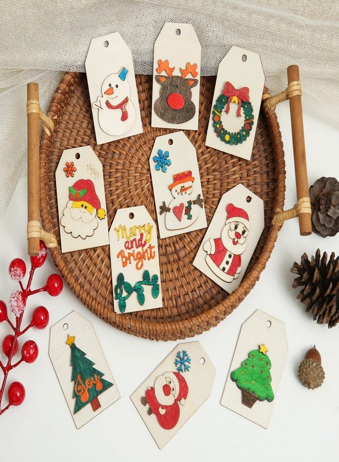 Bingcute DIY Wooden Christmas Gift Tags, 24 Pcs Wooden Art Craft Supplies Painting Kit for Kids Christmas Crafts Activities Party Favors for Boys Girls Ages 4-8 8-12 Stocking Stuffers Xmas Ornaments Decor - Image 3